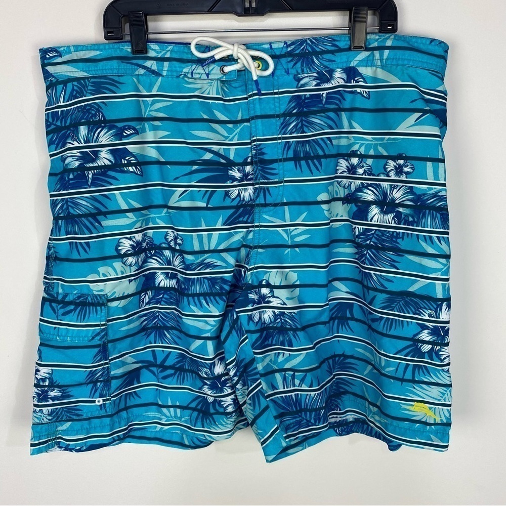 Tommy Bahama Blue Palm Leaf Tree Hawaiian Swim Trunks Beach Pool Vacation